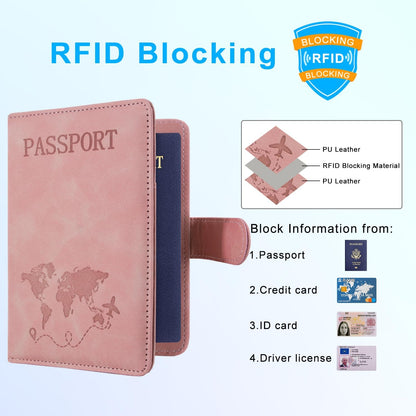 Unisex Faux Leather Passport and Vaccine Card Holder, Glitter Purple, RFID Blocking, Protects Valuable Information