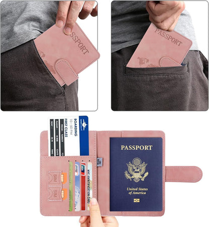 Unisex Faux Leather Passport and Vaccine Card Holder, Glitter Purple, RFID Blocking, Protects Valuable Information