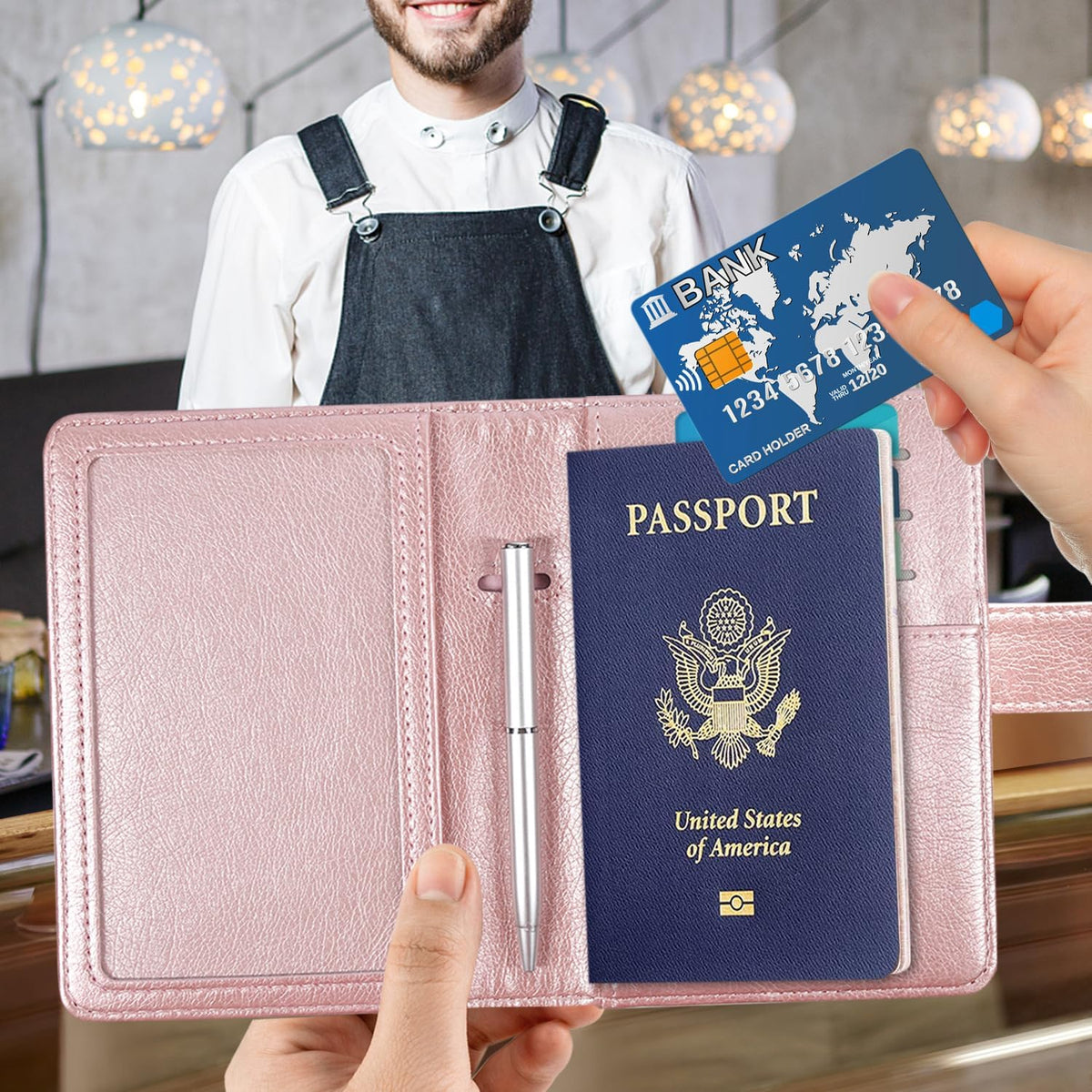 Unisex Faux Leather Passport and Vaccine Card Holder, Glitter Purple, RFID Blocking, Protects Valuable Information