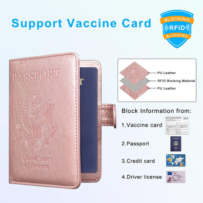 Unisex Faux Leather Passport and Vaccine Card Holder, Glitter Purple, RFID Blocking, Protects Valuable Information