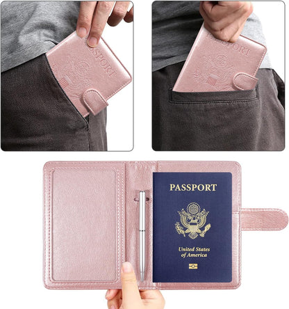 Unisex Faux Leather Passport and Vaccine Card Holder, Glitter Purple, RFID Blocking, Protects Valuable Information