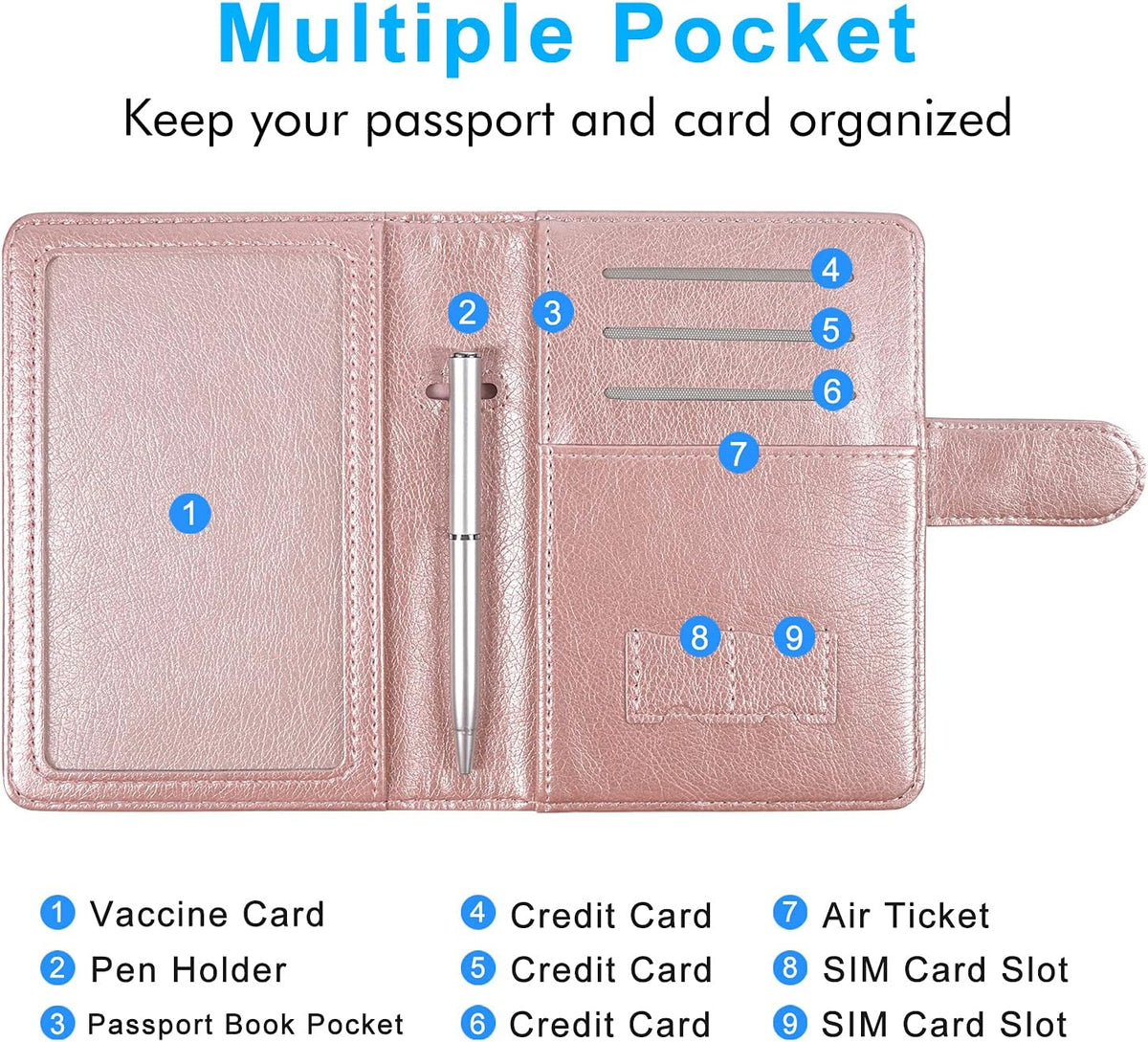 Unisex Faux Leather Passport and Vaccine Card Holder, Glitter Purple, RFID Blocking, Protects Valuable Information