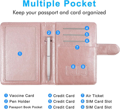 Unisex Faux Leather Passport and Vaccine Card Holder, Glitter Purple, RFID Blocking, Protects Valuable Information