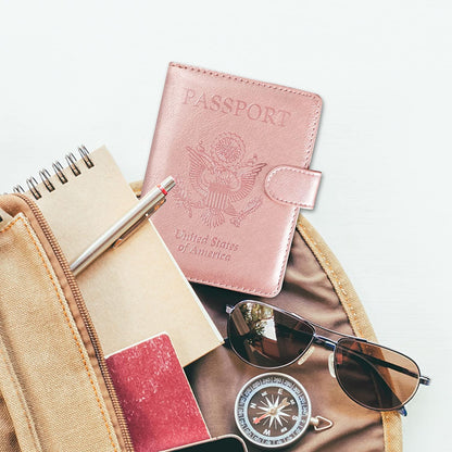 Unisex Faux Leather Passport and Vaccine Card Holder, Glitter Purple, RFID Blocking, Protects Valuable Information