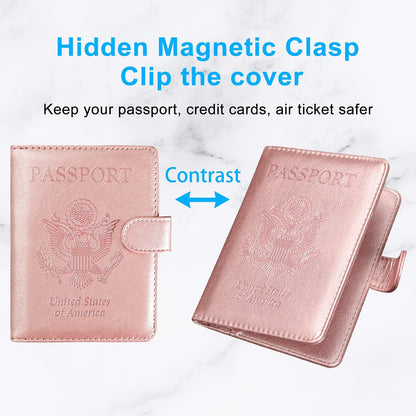 Unisex Faux Leather Passport and Vaccine Card Holder, Glitter Purple, RFID Blocking, Protects Valuable Information