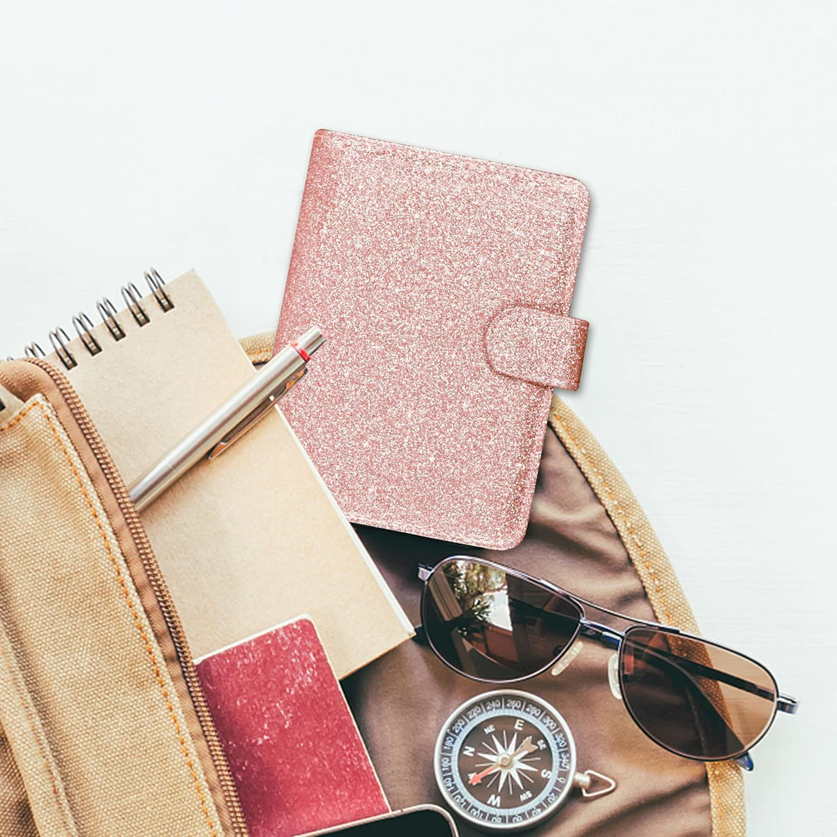 Unisex Faux Leather Passport and Vaccine Card Holder, Glitter Purple, RFID Blocking, Protects Valuable Information