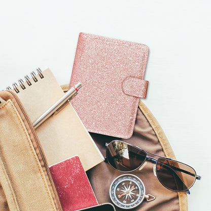 Unisex Faux Leather Passport and Vaccine Card Holder, Glitter Purple, RFID Blocking, Protects Valuable Information