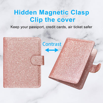 Unisex Faux Leather Passport and Vaccine Card Holder, Glitter Purple, RFID Blocking, Protects Valuable Information