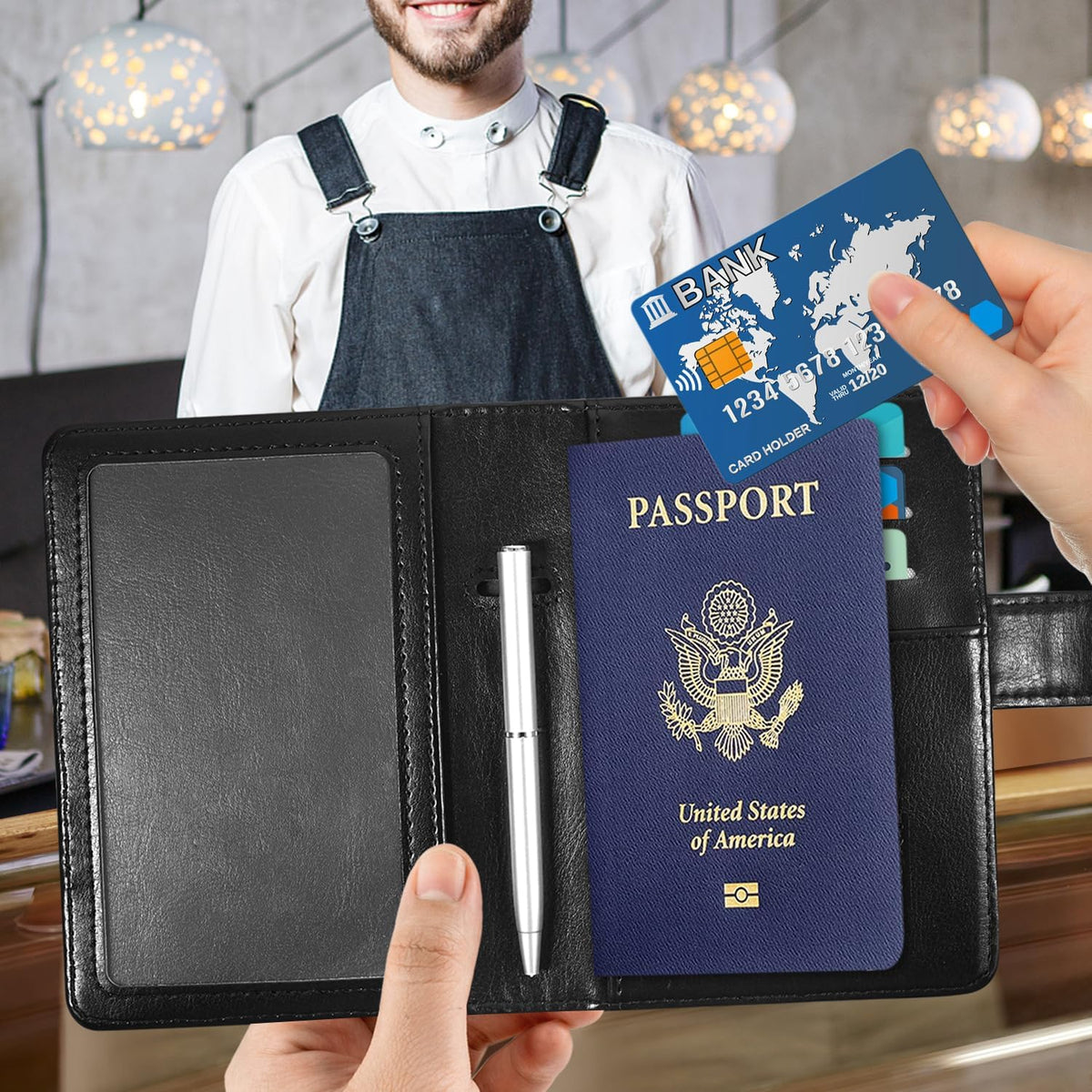 Unisex Faux Leather Passport and Vaccine Card Holder, Glitter Purple, RFID Blocking, Protects Valuable Information