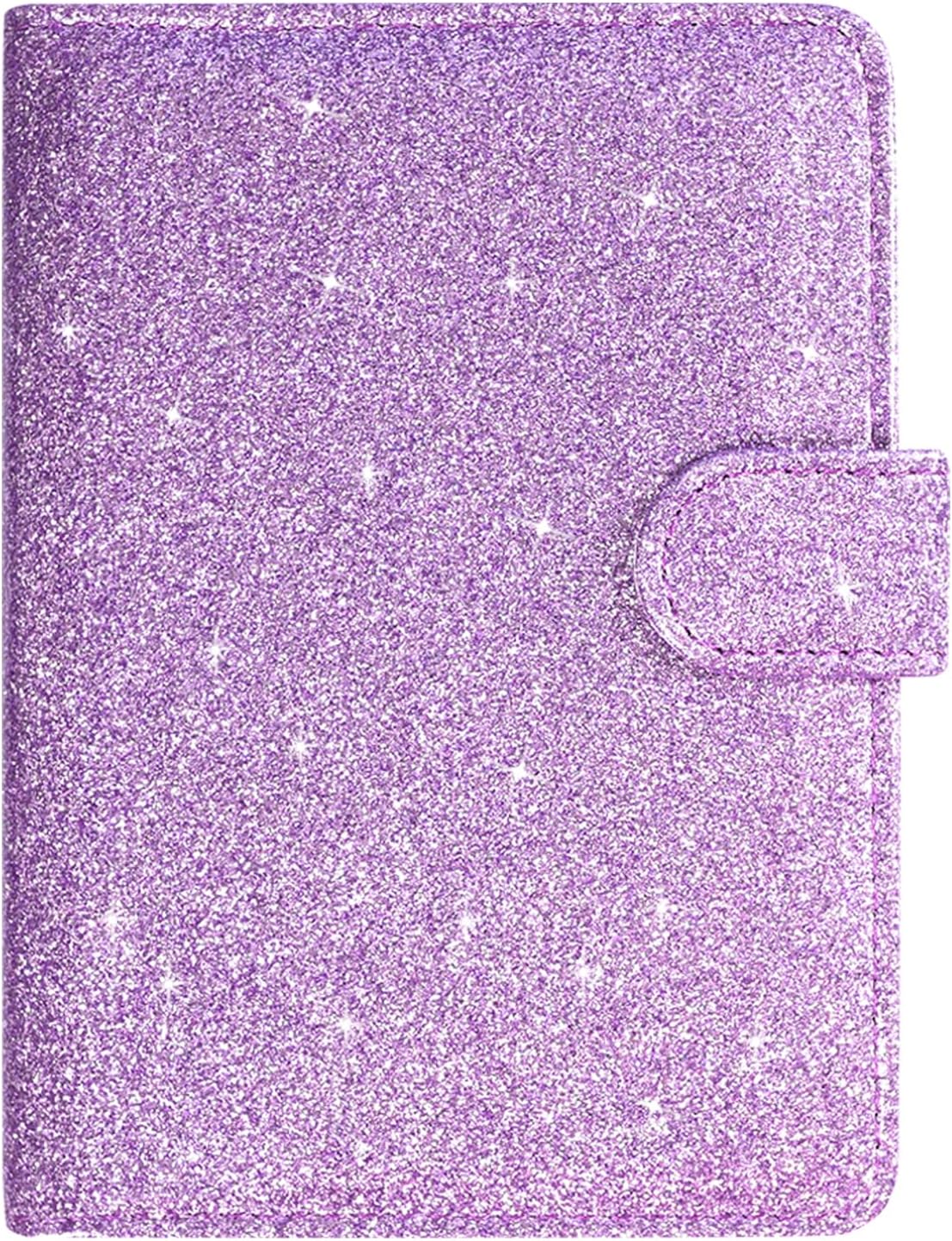 Unisex Faux Leather Passport and Vaccine Card Holder, Glitter Purple, RFID Blocking, Protects Valuable Information