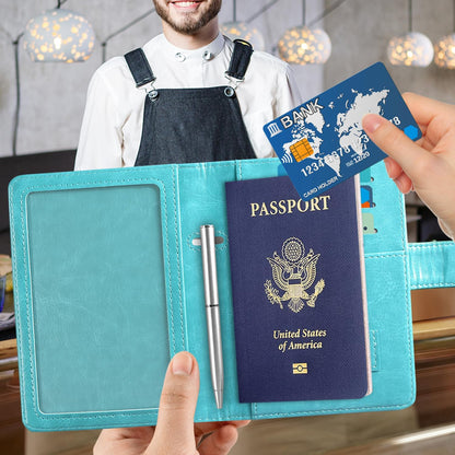 Unisex Faux Leather Passport and Vaccine Card Holder, Glitter Purple, RFID Blocking, Protects Valuable Information
