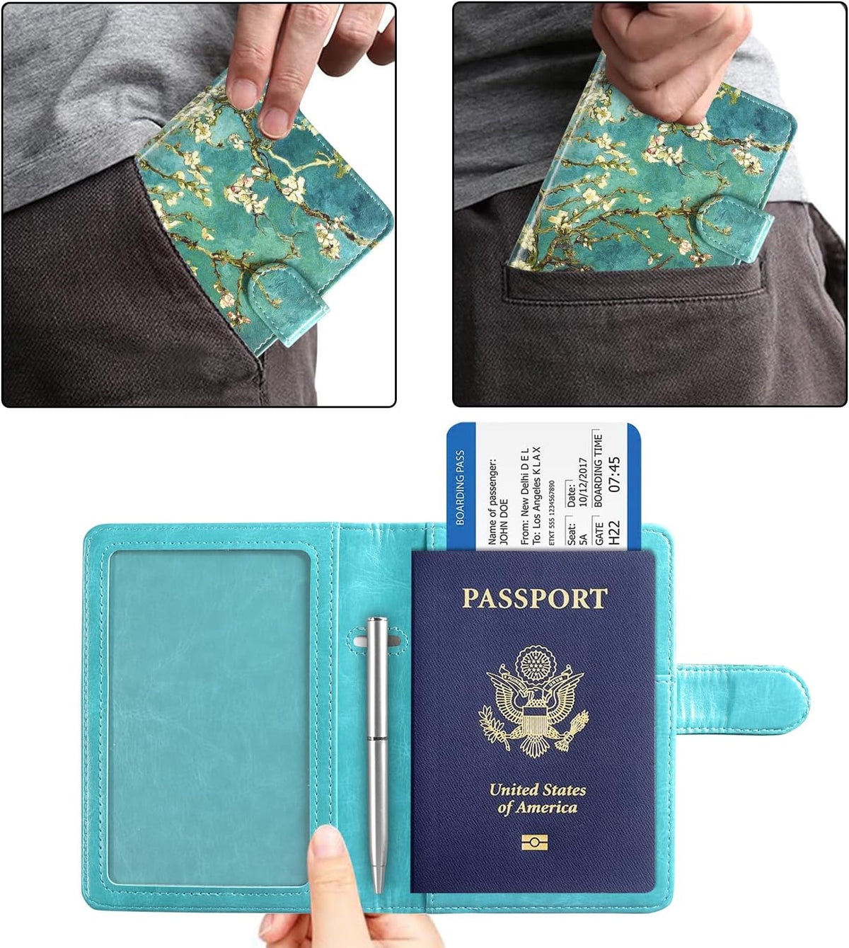 Unisex Faux Leather Passport and Vaccine Card Holder, Glitter Purple, RFID Blocking, Protects Valuable Information