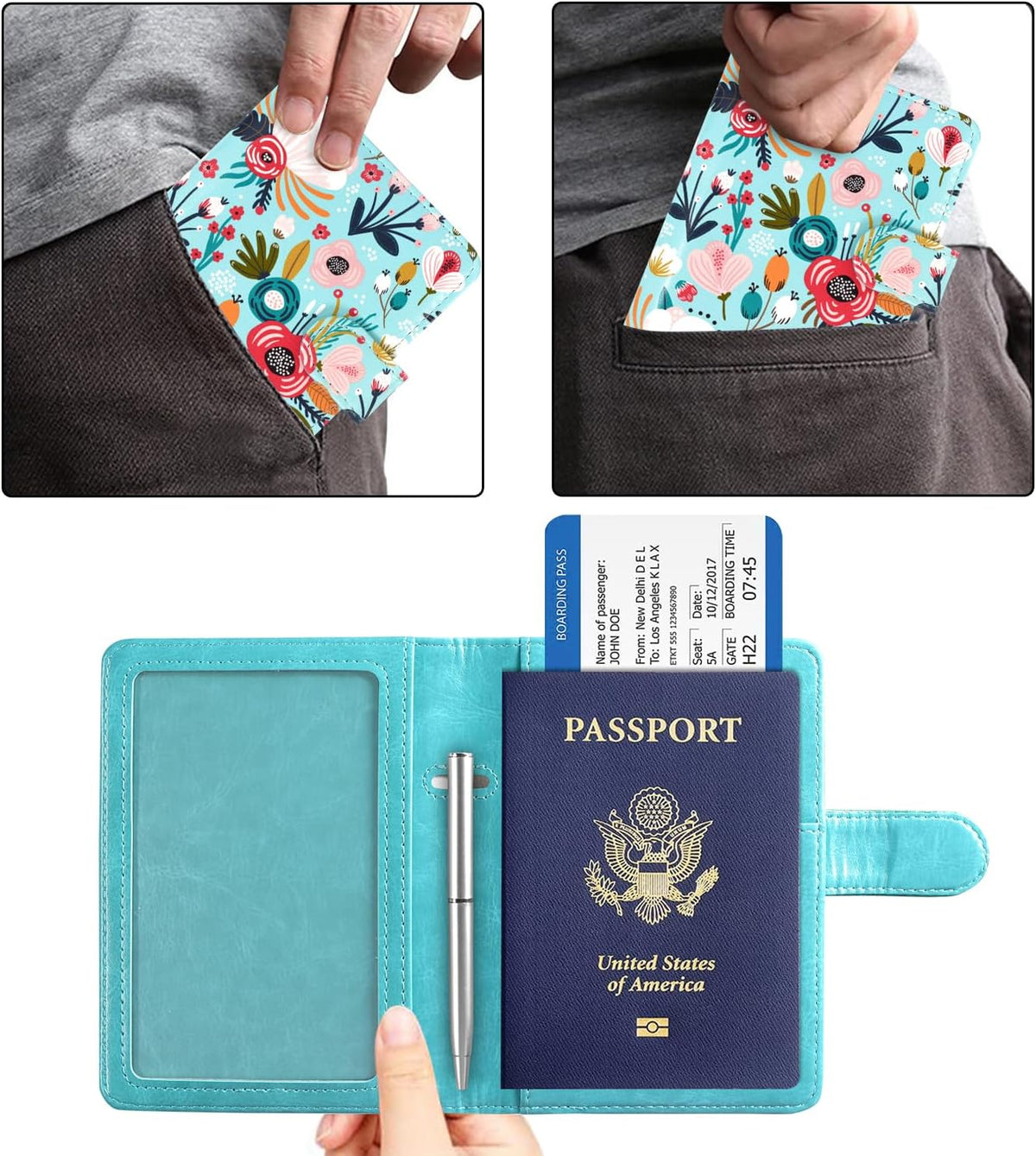Unisex Faux Leather Passport and Vaccine Card Holder, Glitter Purple, RFID Blocking, Protects Valuable Information