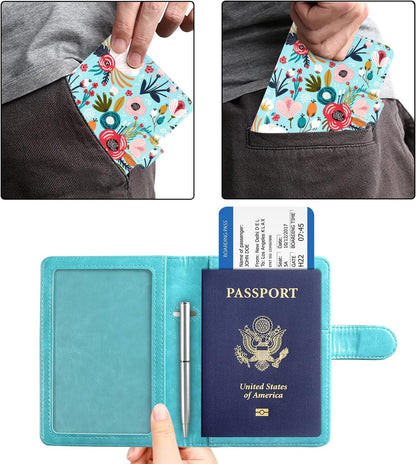 Unisex Faux Leather Passport and Vaccine Card Holder, Glitter Purple, RFID Blocking, Protects Valuable Information