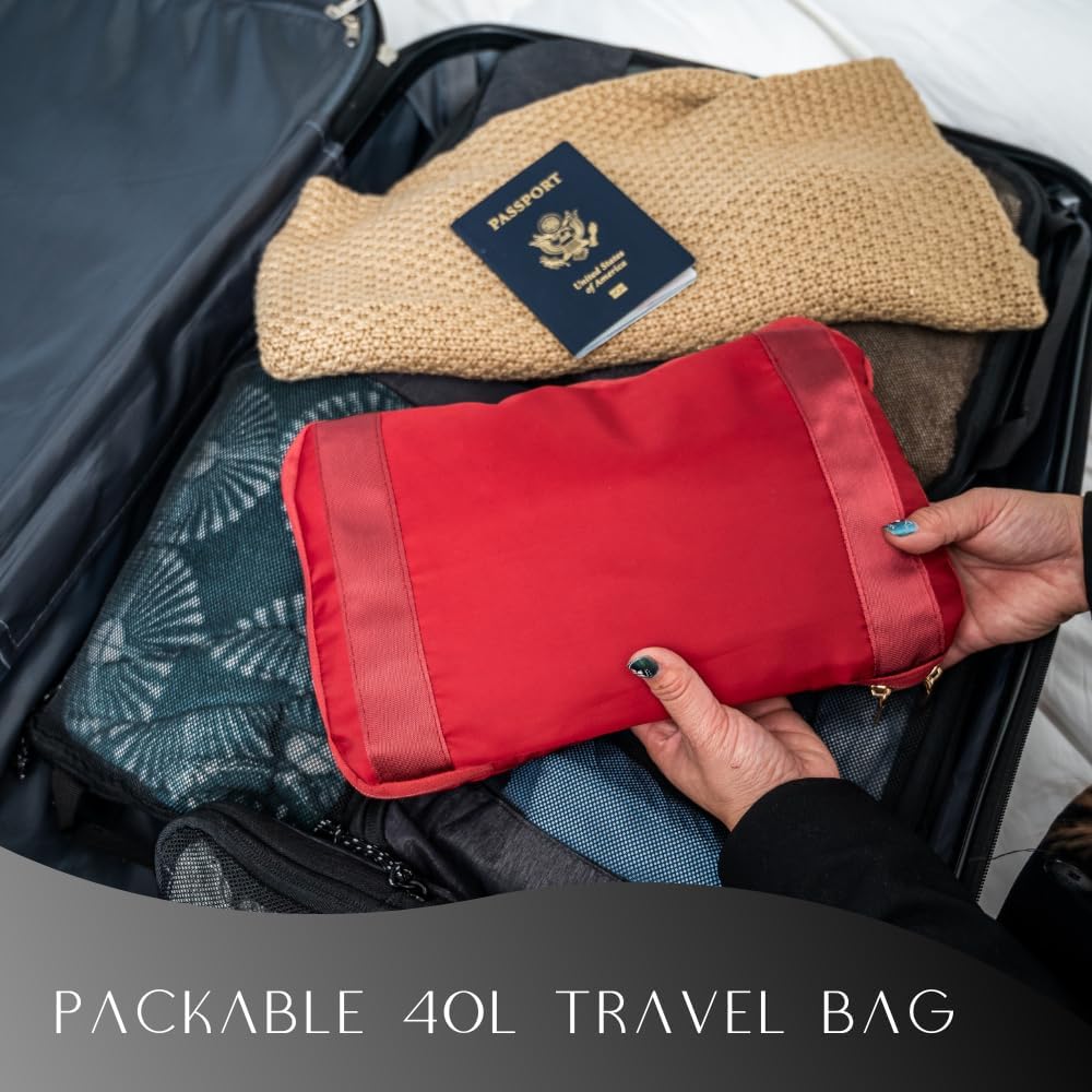Large Travel Bag - Foldable & Expandable Carry-On Bag with Shoe Compartment, Water Bottle Pocket, Luggage Sleeve, Cosmetic Case
