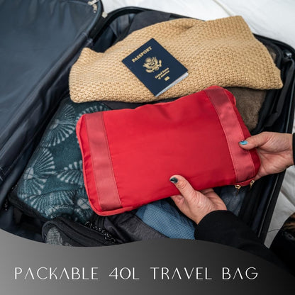Large Travel Bag - Foldable & Expandable Carry-On Bag with Shoe Compartment, Water Bottle Pocket, Luggage Sleeve, Cosmetic Case