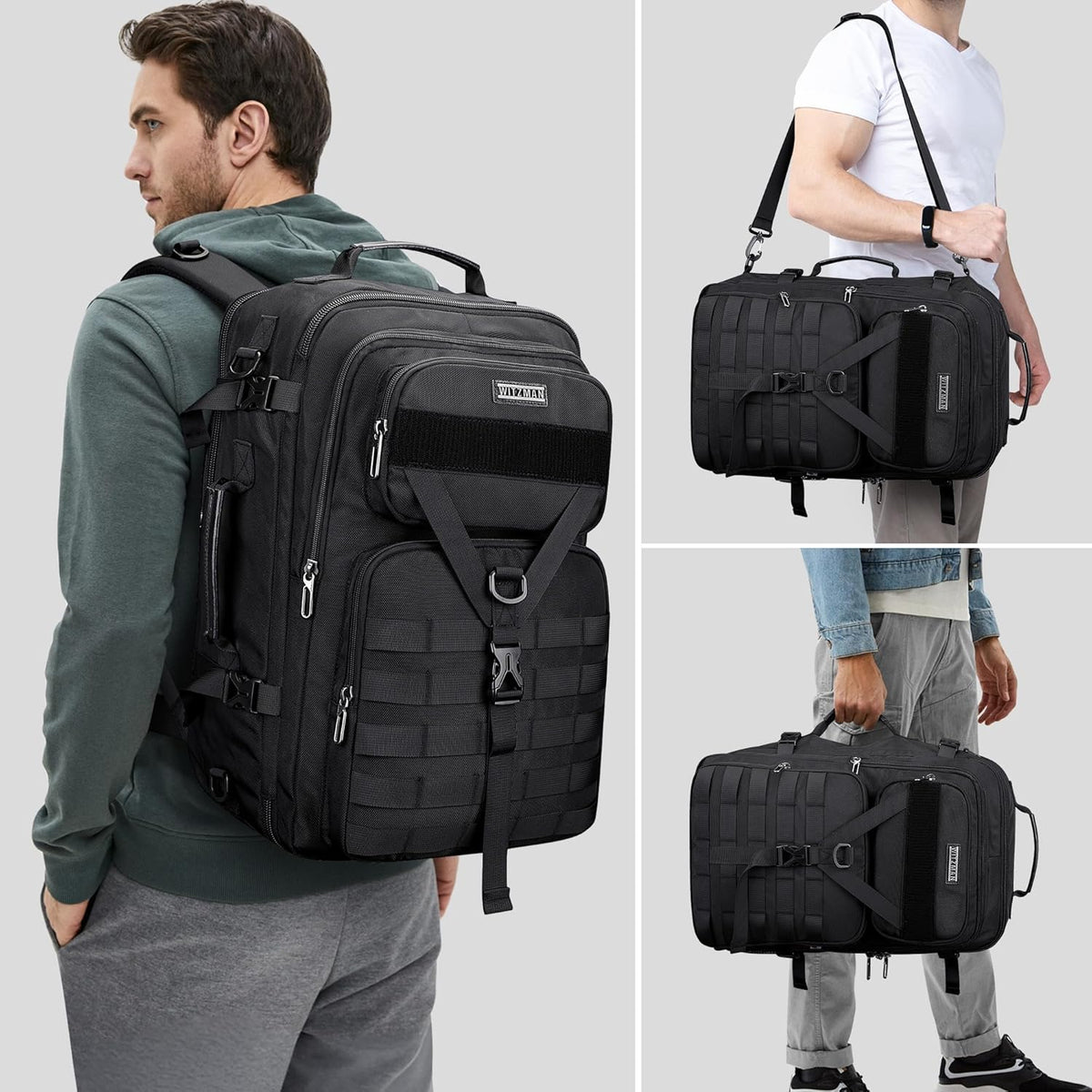 Travel Backpack for Men 45L Convertible Bag Fits 17" Laptop | Large Nylon Carry on Luggage Bag, 3 in 1 Laptop Backpack Airline Approved, For Weekend Getaway, Overnight Trip, B688 Green