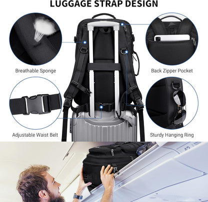 Travel Backpack for Men 45L Convertible Bag Fits 17" Laptop | Large Nylon Carry on Luggage Bag, 3 in 1 Laptop Backpack Airline Approved, For Weekend Getaway, Overnight Trip, B688 Green