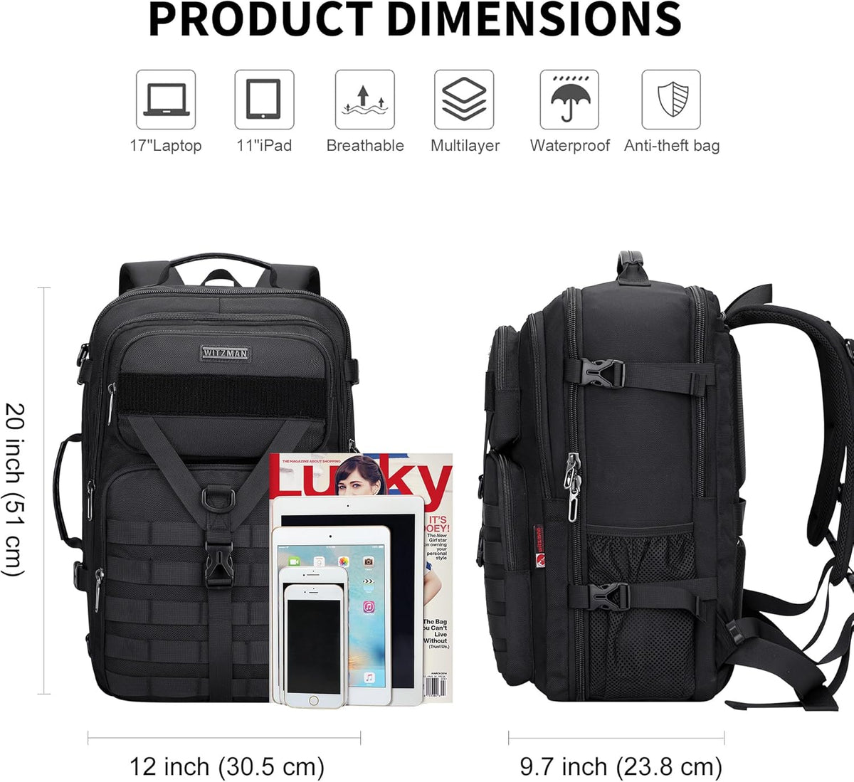 Travel Backpack for Men 45L Convertible Bag Fits 17" Laptop | Large Nylon Carry on Luggage Bag, 3 in 1 Laptop Backpack Airline Approved, For Weekend Getaway, Overnight Trip, B688 Green