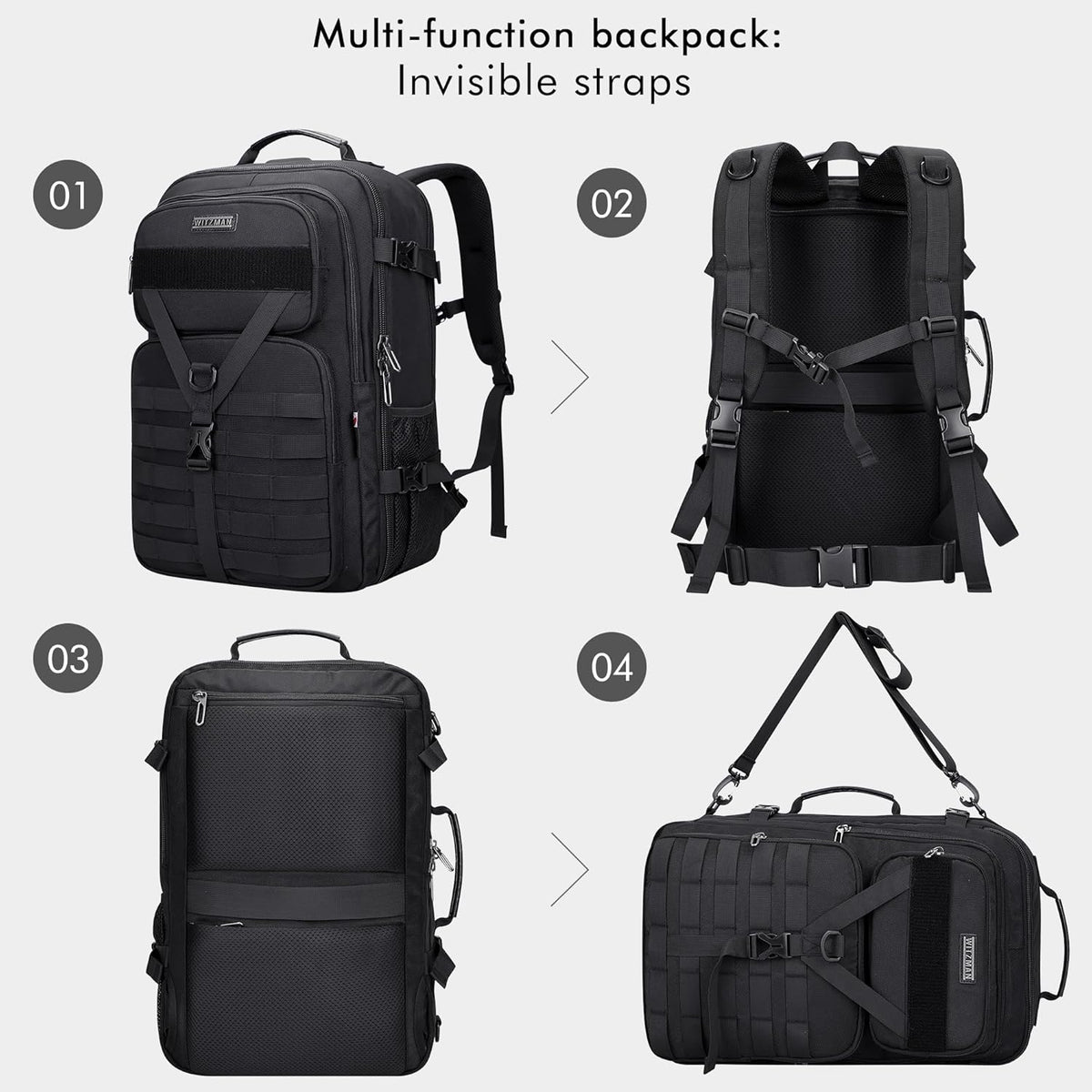 Travel Backpack for Men 45L Convertible Bag Fits 17" Laptop | Large Nylon Carry on Luggage Bag, 3 in 1 Laptop Backpack Airline Approved, For Weekend Getaway, Overnight Trip, B688 Green