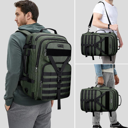 Travel Backpack for Men 45L Convertible Bag Fits 17" Laptop | Large Nylon Carry on Luggage Bag, 3 in 1 Laptop Backpack Airline Approved, For Weekend Getaway, Overnight Trip, B688 Green