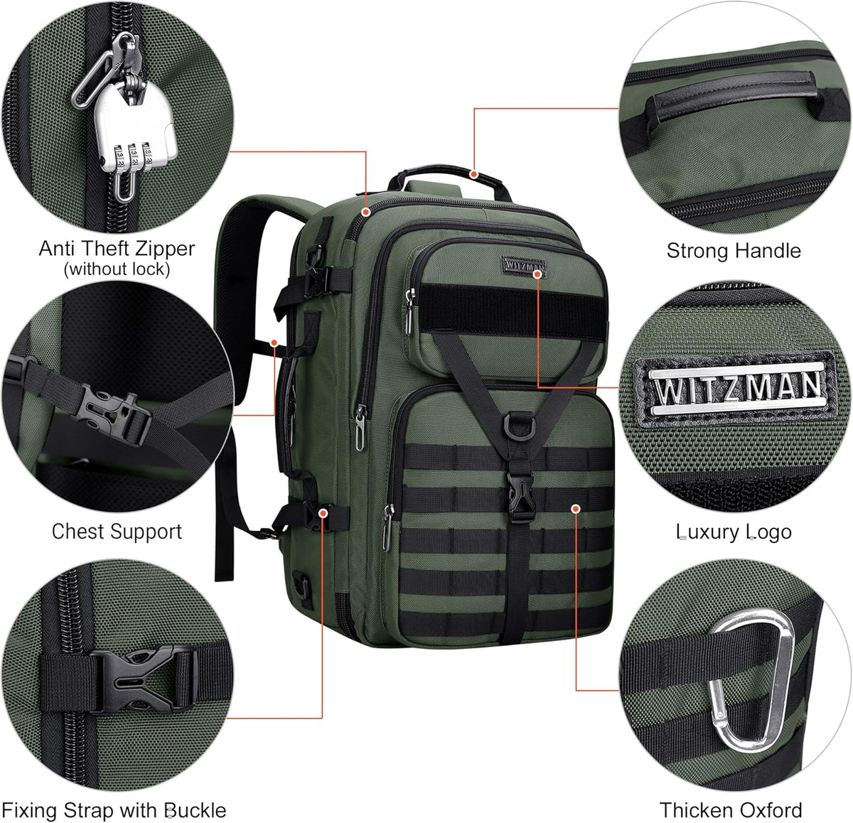 Travel Backpack for Men 45L Convertible Bag Fits 17" Laptop | Large Nylon Carry on Luggage Bag, 3 in 1 Laptop Backpack Airline Approved, For Weekend Getaway, Overnight Trip, B688 Green