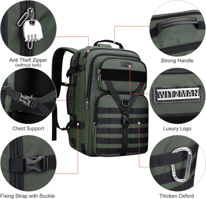 Travel Backpack for Men 45L Convertible Bag Fits 17" Laptop | Large Nylon Carry on Luggage Bag, 3 in 1 Laptop Backpack Airline Approved, For Weekend Getaway, Overnight Trip, B688 Green