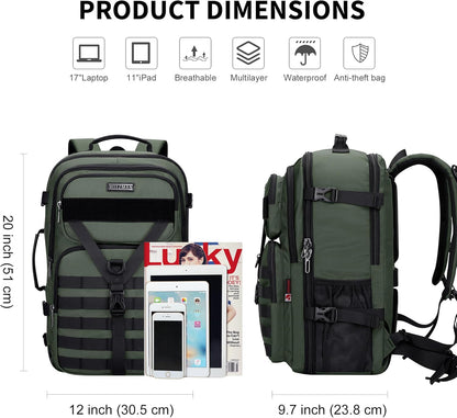 Travel Backpack for Men 45L Convertible Bag Fits 17" Laptop | Large Nylon Carry on Luggage Bag, 3 in 1 Laptop Backpack Airline Approved, For Weekend Getaway, Overnight Trip, B688 Green