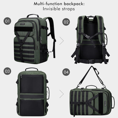 Travel Backpack for Men 45L Convertible Bag Fits 17" Laptop | Large Nylon Carry on Luggage Bag, 3 in 1 Laptop Backpack Airline Approved, For Weekend Getaway, Overnight Trip, B688 Green