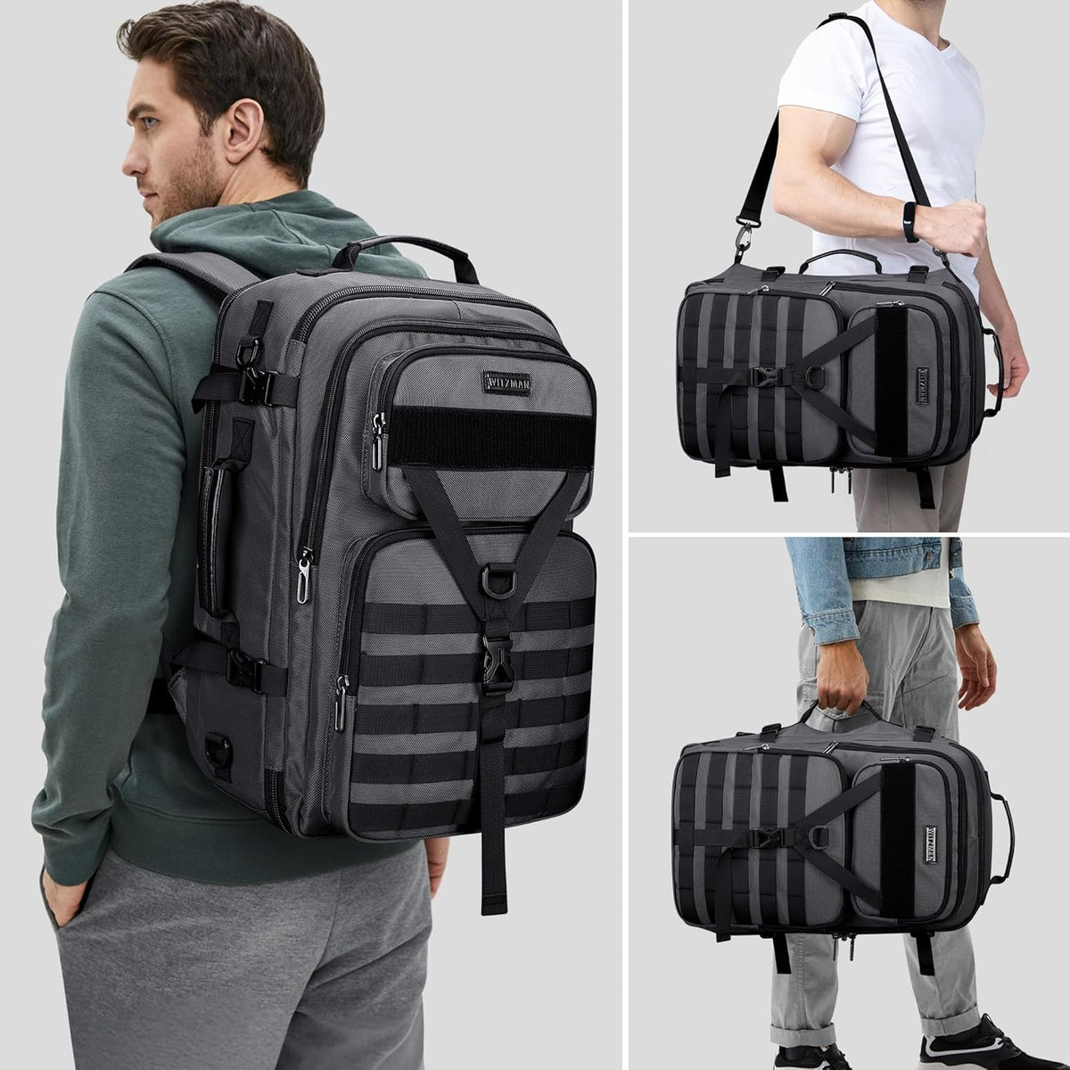 Travel Backpack for Men 45L Convertible Bag Fits 17" Laptop | Large Nylon Carry on Luggage Bag, 3 in 1 Laptop Backpack Airline Approved, For Weekend Getaway, Overnight Trip, B688 Green