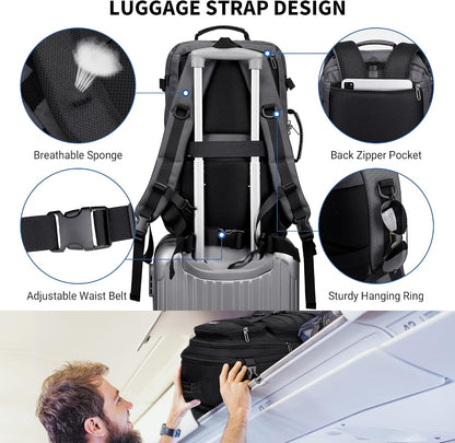 Travel Backpack for Men 45L Convertible Bag Fits 17" Laptop | Large Nylon Carry on Luggage Bag, 3 in 1 Laptop Backpack Airline Approved, For Weekend Getaway, Overnight Trip, B688 Green