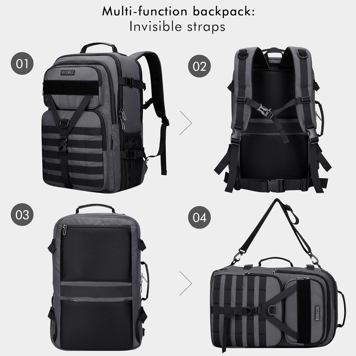 Travel Backpack for Men 45L Convertible Bag Fits 17" Laptop | Large Nylon Carry on Luggage Bag, 3 in 1 Laptop Backpack Airline Approved, For Weekend Getaway, Overnight Trip, B688 Green