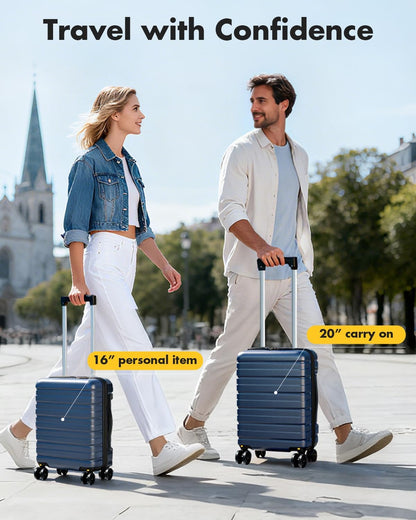 16 Inch Underseat Carry On Luggage Airline Approved, Hard Shell Suitcase with TSA Lock, Lightweight Spinner Wheels Durable ABS Compact Carry-On for Travel Weekend Trips Men Women, Blue