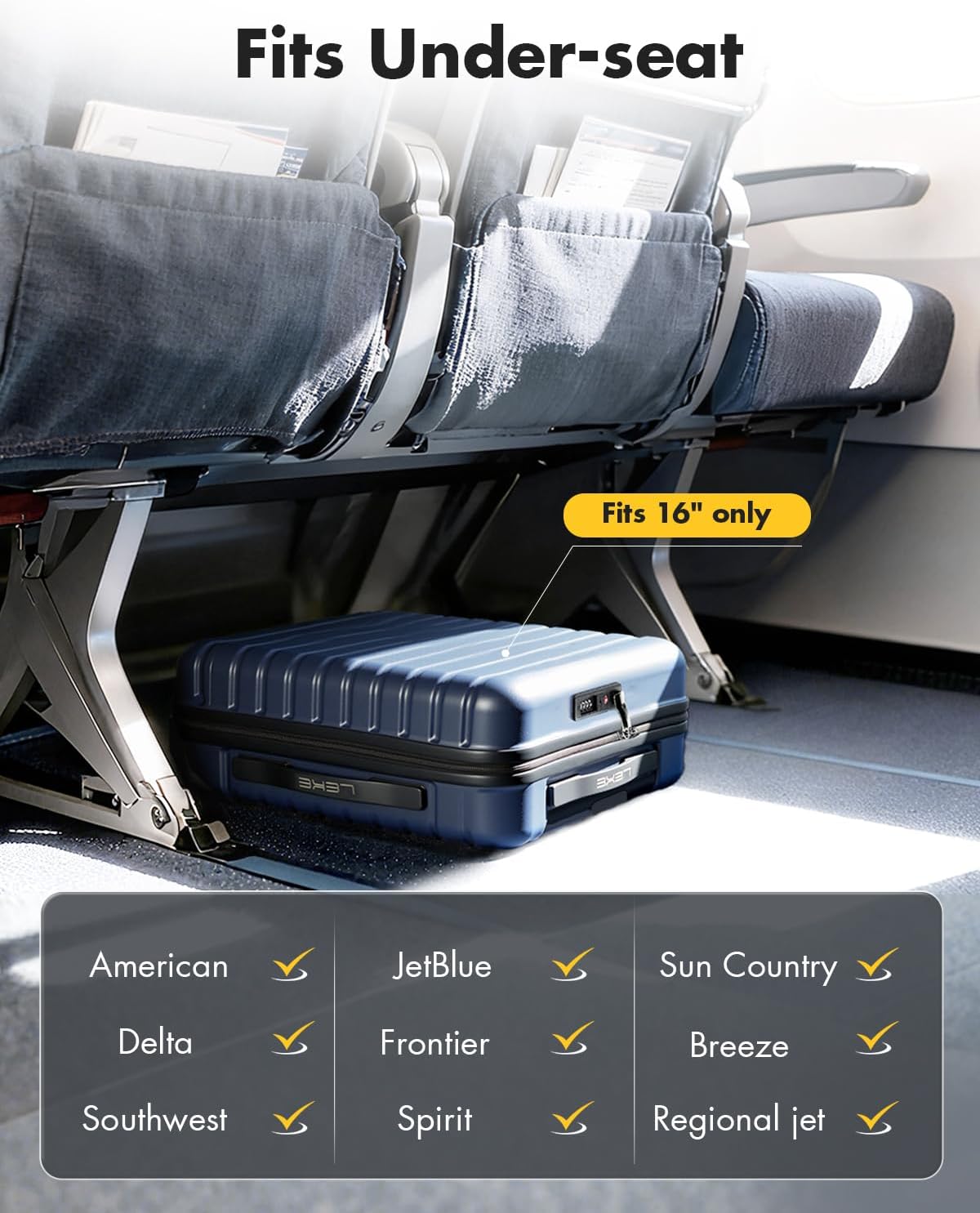 16 Inch Underseat Carry On Luggage Airline Approved, Hard Shell Suitcase with TSA Lock, Lightweight Spinner Wheels Durable ABS Compact Carry-On for Travel Weekend Trips Men Women, Blue