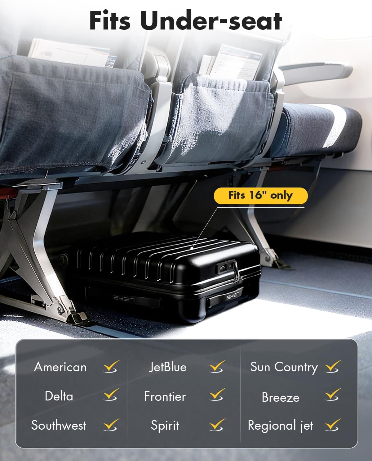 16 Inch Underseat Carry On Luggage Airline Approved, Hard Shell Suitcase with TSA Lock, Lightweight Spinner Wheels Durable ABS Compact Carry-On for Travel Weekend Trips Men Women, Blue