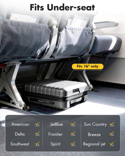 16 Inch Underseat Carry On Luggage Airline Approved, Hard Shell Suitcase with TSA Lock, Lightweight Spinner Wheels Durable ABS Compact Carry-On for Travel Weekend Trips Men Women, Blue