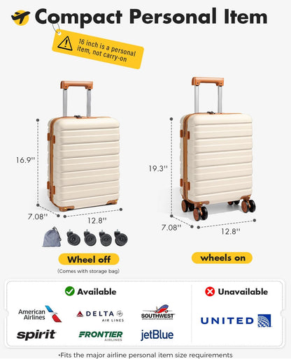 16 Inch Underseat Carry On Luggage Airline Approved, Hard Shell Suitcase with TSA Lock, Lightweight Spinner Wheels Durable ABS Compact Carry-On for Travel Weekend Trips Men Women, Blue