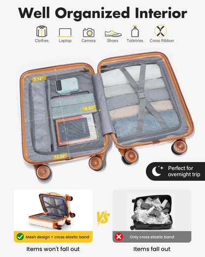 16 Inch Underseat Carry On Luggage Airline Approved, Hard Shell Suitcase with TSA Lock, Lightweight Spinner Wheels Durable ABS Compact Carry-On for Travel Weekend Trips Men Women, Blue