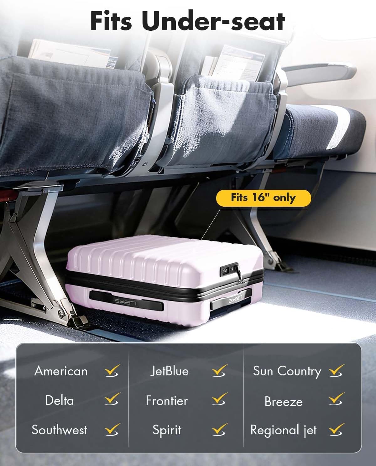 16 Inch Underseat Carry On Luggage Airline Approved, Hard Shell Suitcase with TSA Lock, Lightweight Spinner Wheels Durable ABS Compact Carry-On for Travel Weekend Trips Men Women, Blue
