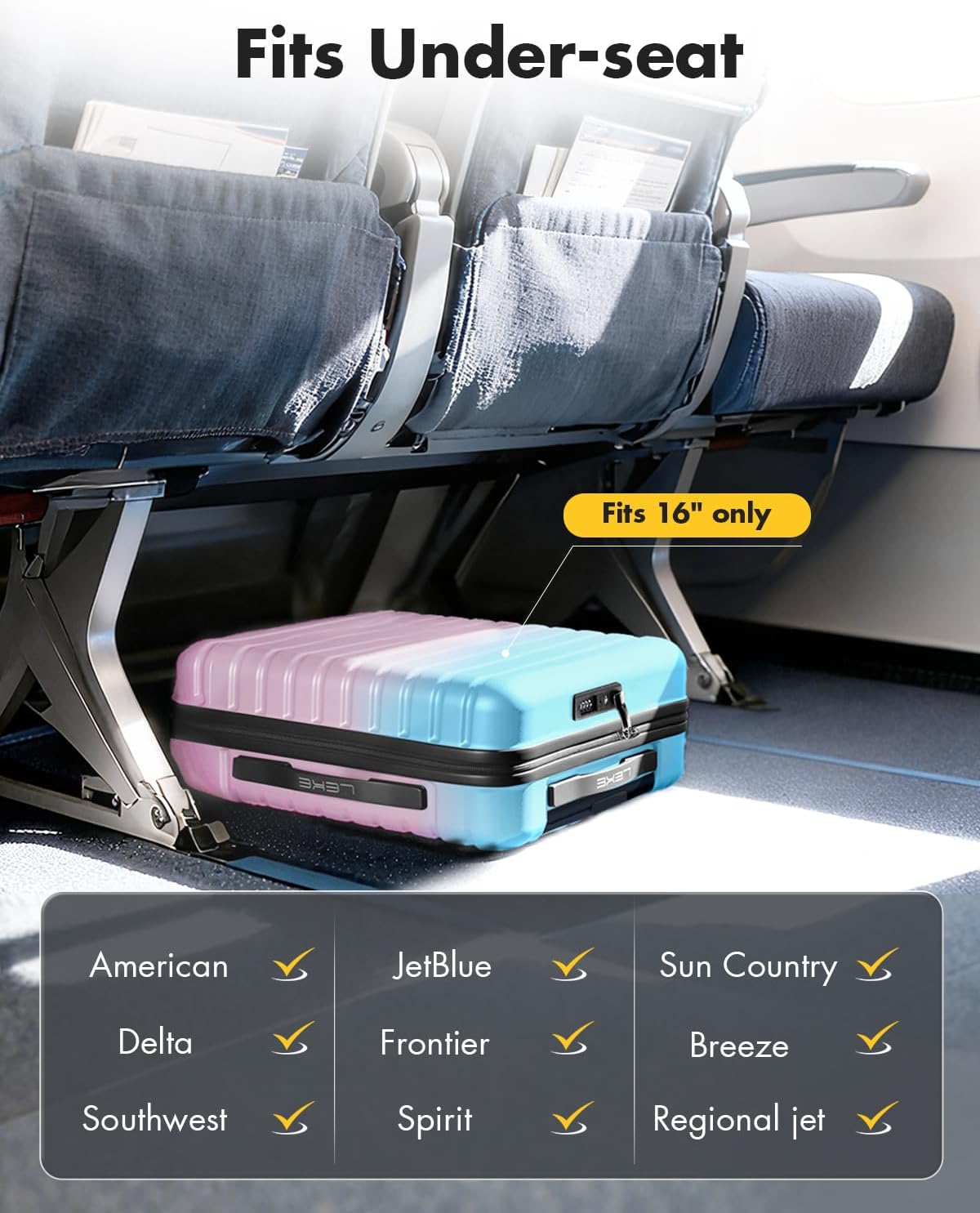 16 Inch Underseat Carry On Luggage Airline Approved, Hard Shell Suitcase with TSA Lock, Lightweight Spinner Wheels Durable ABS Compact Carry-On for Travel Weekend Trips Men Women, Blue