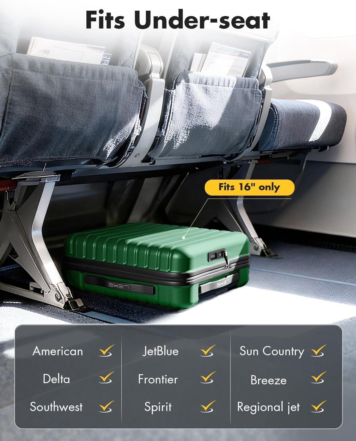 16 Inch Underseat Carry On Luggage Airline Approved, Hard Shell Suitcase with TSA Lock, Lightweight Spinner Wheels Durable ABS Compact Carry-On for Travel Weekend Trips Men Women, Blue