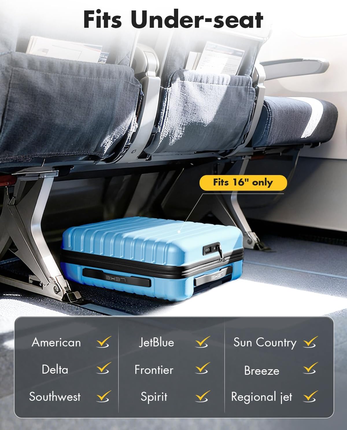 16 Inch Underseat Carry On Luggage Airline Approved, Hard Shell Suitcase with TSA Lock, Lightweight Spinner Wheels Durable ABS Compact Carry-On for Travel Weekend Trips Men Women, Blue