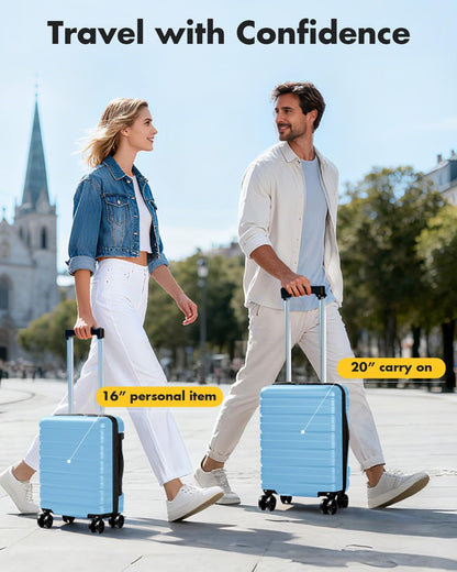 16 Inch Underseat Carry On Luggage Airline Approved, Hard Shell Suitcase with TSA Lock, Lightweight Spinner Wheels Durable ABS Compact Carry-On for Travel Weekend Trips Men Women, Blue