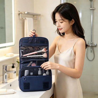 8 Pcs Travel Packing Cubes Set, Luggage Organizer Bags with Hanging Toiletry Bag, Shoe Bag & Drawstring Pouch, Lightweight Suitcase Storage Organizers for Clothes, Cosmetics .(Bright Blue, Medium)