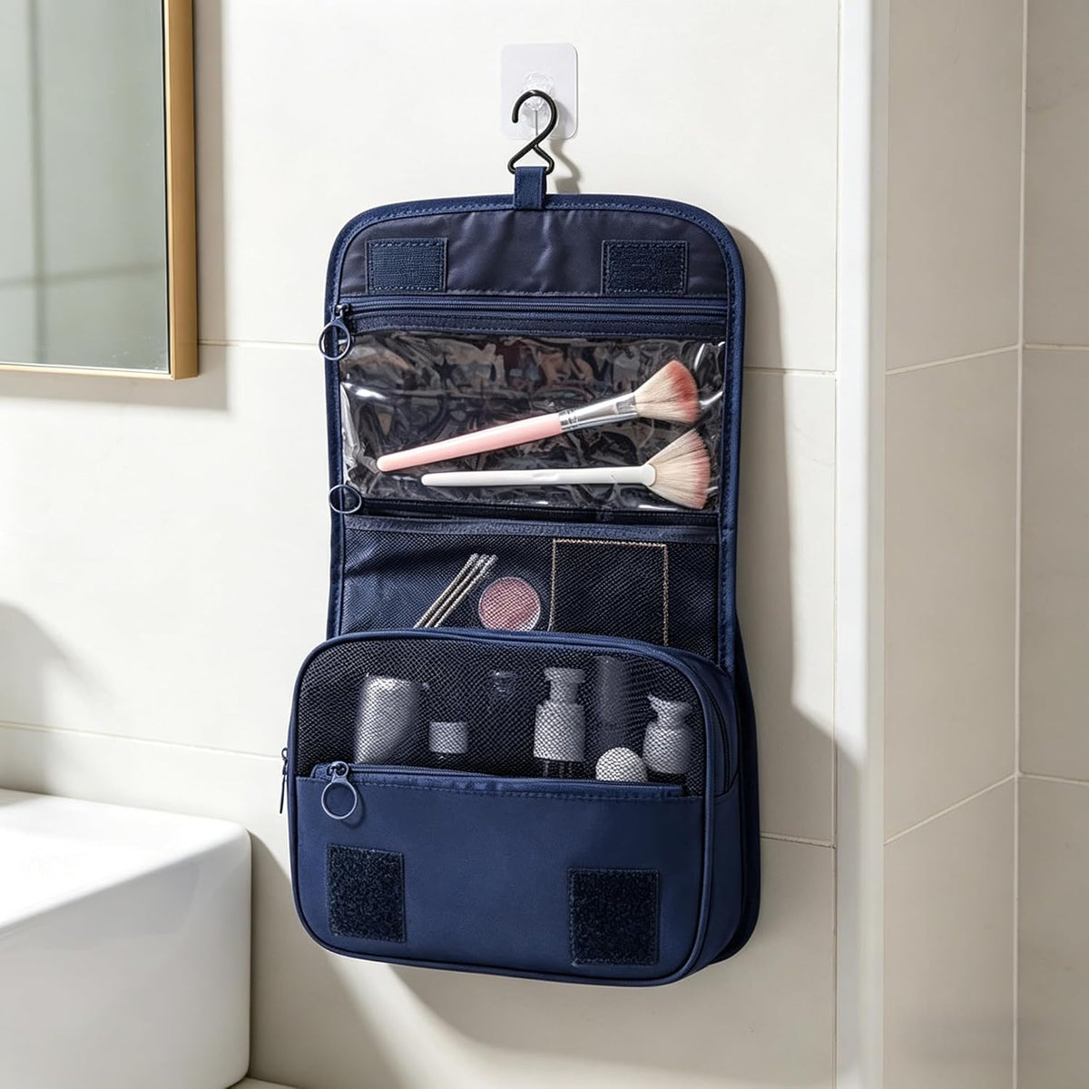 8 Pcs Travel Packing Cubes Set, Luggage Organizer Bags with Hanging Toiletry Bag, Shoe Bag & Drawstring Pouch, Lightweight Suitcase Storage Organizers for Clothes, Cosmetics .(Bright Blue, Medium)