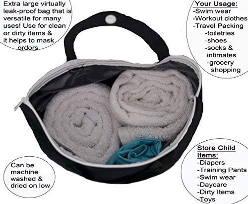 Wet Bags for Baby | Travel | Cloth Diapers | Swimsuits and Towel | Wet Dry Bag for Breast Pump Parts, Gym, Yoga | Water & Odor Resistant (Blue&Gray)