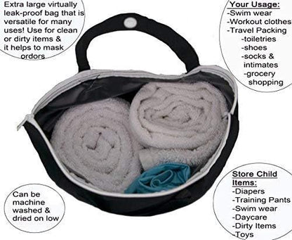 Wet Bags for Baby | Travel | Cloth Diapers | Swimsuits and Towel | Wet Dry Bag for Breast Pump Parts, Gym, Yoga | Water & Odor Resistant (Blue&Gray)