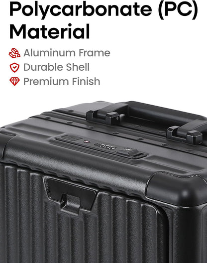 20 Inch Aluminium Frame Carry On 22x14x9 Airline Approved With compartment, Zipperless Hard Shell Travel Suitcase with TSA Approved Cup Holder USB Port Holder for Women Men,Grey