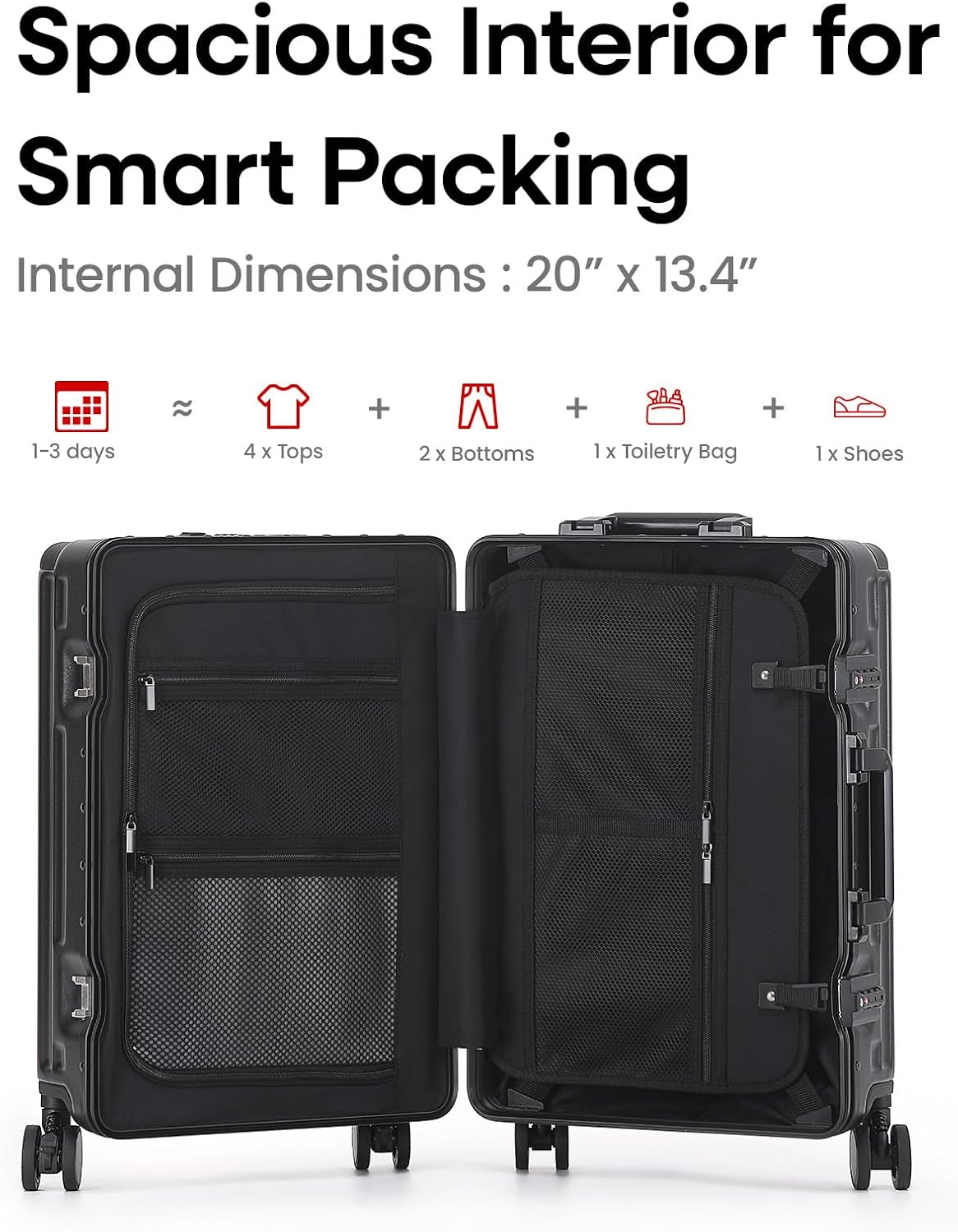 20 Inch Aluminium Frame Carry On 22x14x9 Airline Approved With compartment, Zipperless Hard Shell Travel Suitcase with TSA Approved Cup Holder USB Port Holder for Women Men,Grey