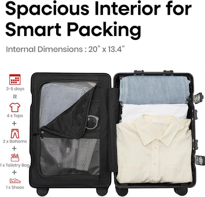 20 Inch Aluminium Frame Carry On 22x14x9 Airline Approved With compartment, Zipperless Hard Shell Travel Suitcase with TSA Approved Cup Holder USB Port Holder for Women Men,Grey